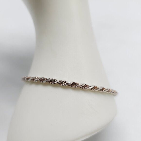 Sterling Silver Twisted Rope Chain Bracelet With Lobster Clasp 7.75 inch - Picture 2 of 6
